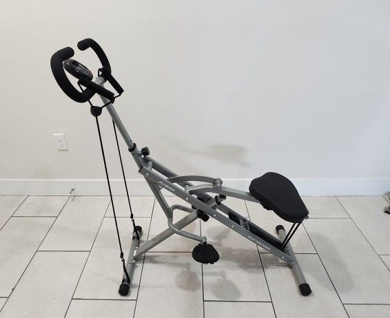 Squat machine and rowing machine for glutes, core, legs, and cardio exercise