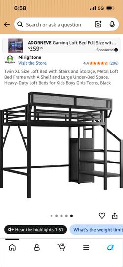 Full size loft bunk bed with storage