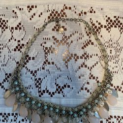 Teal Pink Beaded Necklace