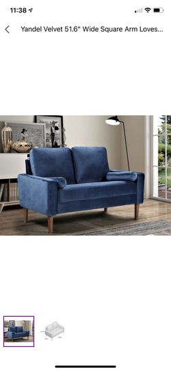Yandel Velvet 51.6” Square Arm Loveseat - Dark Blue (New, Sealed Box)