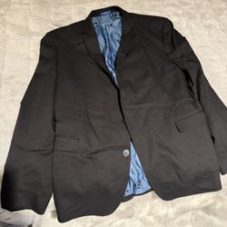 Men’s Black Two-Button Blazer Jacket – Size 48R, Classic Notch Lapel, Blue Lining
