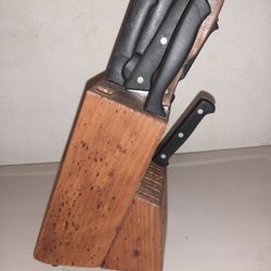 Assorted Used Knives & Butcher Block