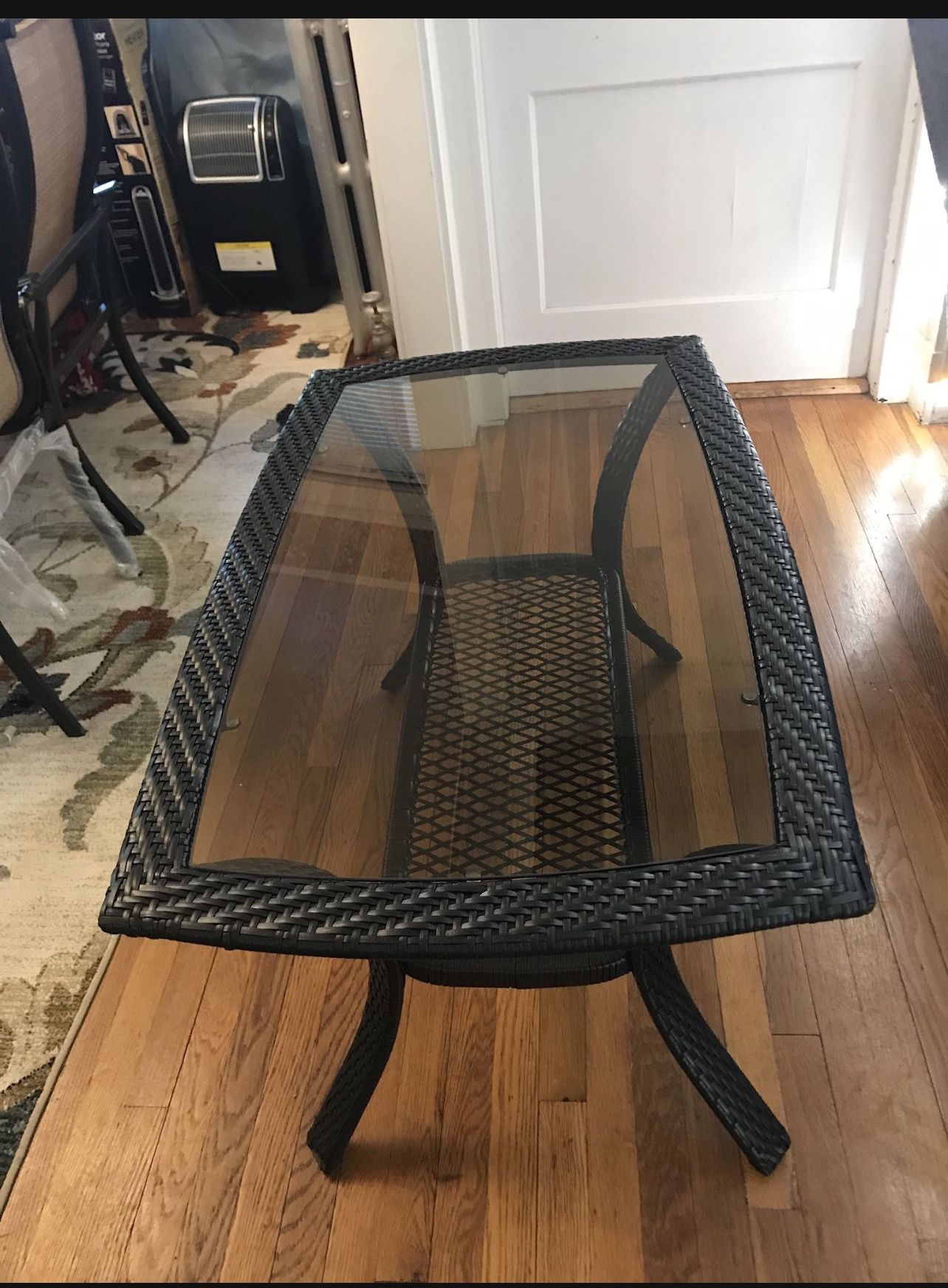 Wicker And Glass Coffee Table