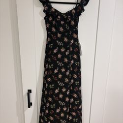New Size 0 Long Black Floral Dress
