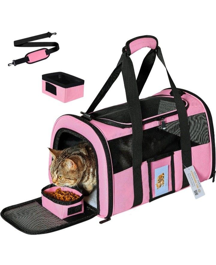 Cat Carrier, Dog Pet Carrier Airline Approved for Cat, Small Dogs, Kitten, Carriers Medium Cats Under 15lb, Collapsible Soft Sided TSA Travel Carrier-