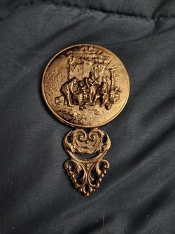 Vintage Hans Jensen Denmark Silver Plated Hand Mirror Embossed Tavern Scene Old