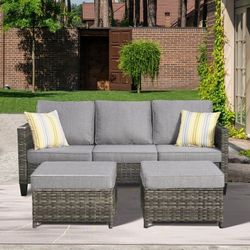 Ovios 3-Piece Outdoor Furniture Set All-Weather Wicker Patio Sofa with Cushions for Conversations