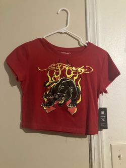 Ed Hardy Panther Flame Red Crop T-Shirt