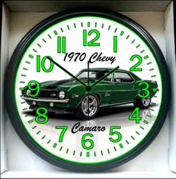 1970 Chevy Camaro Garage Shop Glow In The Dark Wall Clock New!