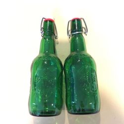Set of 2 home brewing Grolsch cork top glass bottles