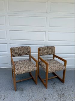 Danish Teak Wood Vintage Set of 2 Arm Chairs