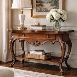 Karges Solid Wood French Provincial Console Server Table Rococo Style