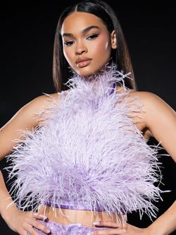 Akira ostrich Purple feather halter crop top with zipper size s