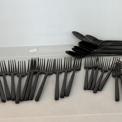 Complete Set Of Gloss Black Finish Stainless Steel Flatware