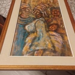 Vintage MCM Ethnic Abstract Painting  Size 27x18