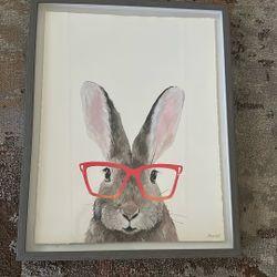 Bunny With Glasses Frame With Glass 20” X 16”