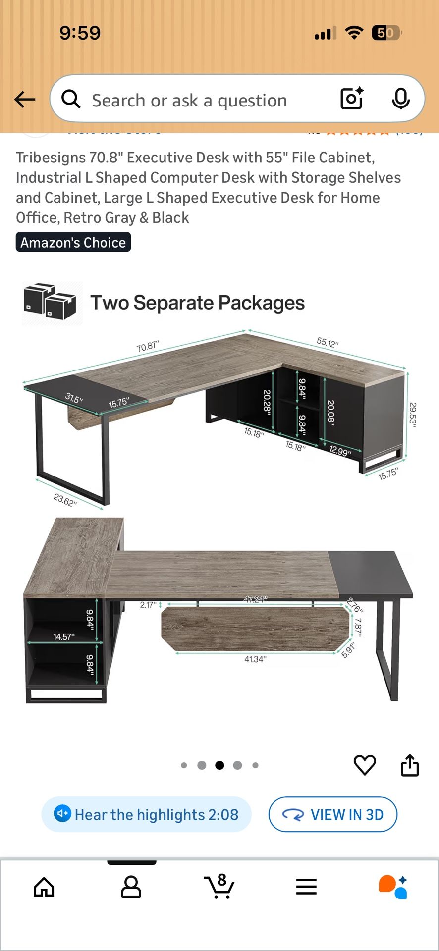 Large L shape desk, 70.8" Executive Desk with 55" File Cabinet.