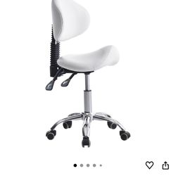 Brand New White/Chrome Height Adjustable Rolling Saddle Stool 