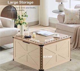 32" Farmhouse Coffee Table with Storage, Wood Lift Top Toy Chest & Blanket Trunk,