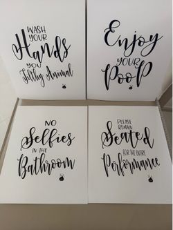 Set of 4 bathroom prints. 8x10. in black and white.