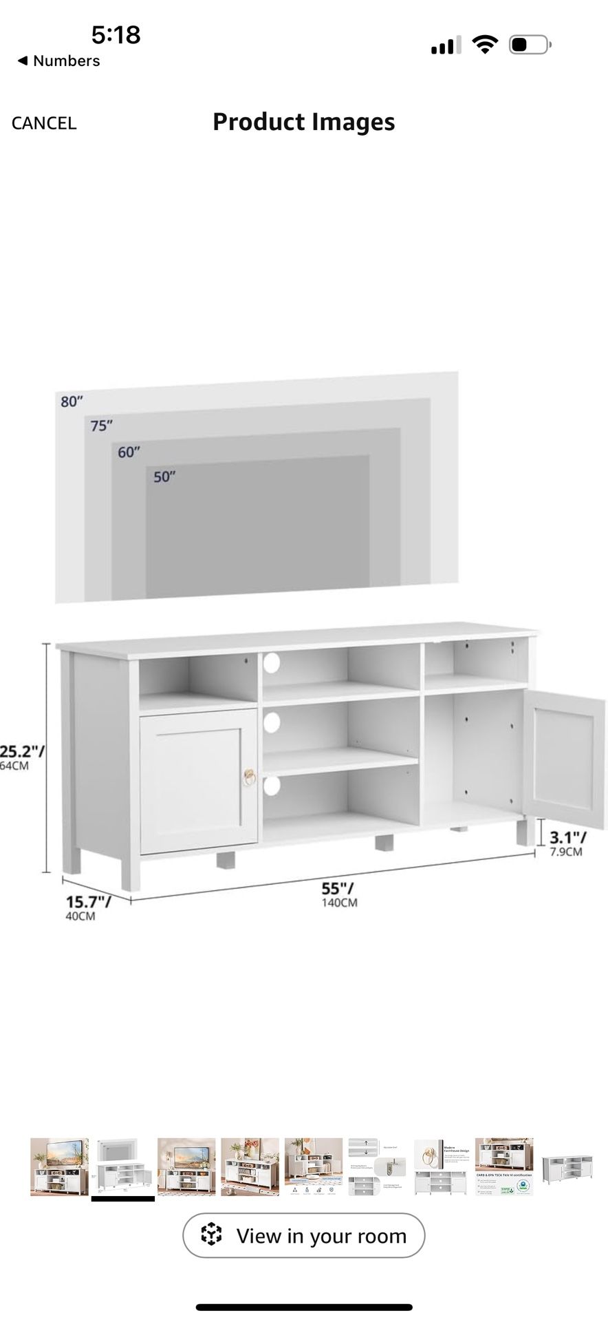 Black  & White Modern 55” Tv Stand 