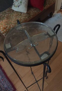 Metal table with glass top