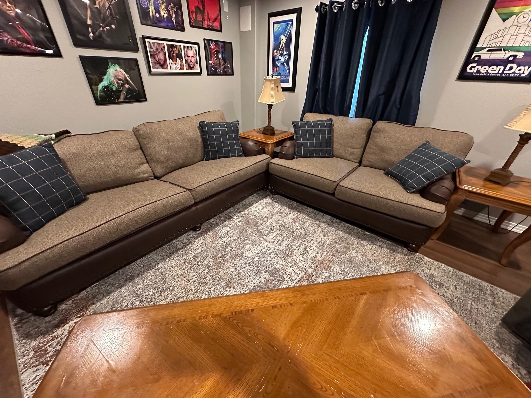 Fabric & Faux Leather Sofa + Loveseat Set