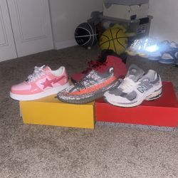 All For Sale Need Gone !!!! Bape And New Balance No Box ! Other Two Have Boxes ! Cash Is King !!! Need Gone By 2mrw Bape & NB 9.5 6s And Yeezy Size 10