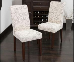 2 set (christopher knight dining chairs(brown wood)beige cover