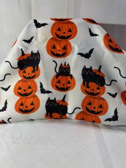 Halloween Shower Curtain with Pumpkins and Black Cats