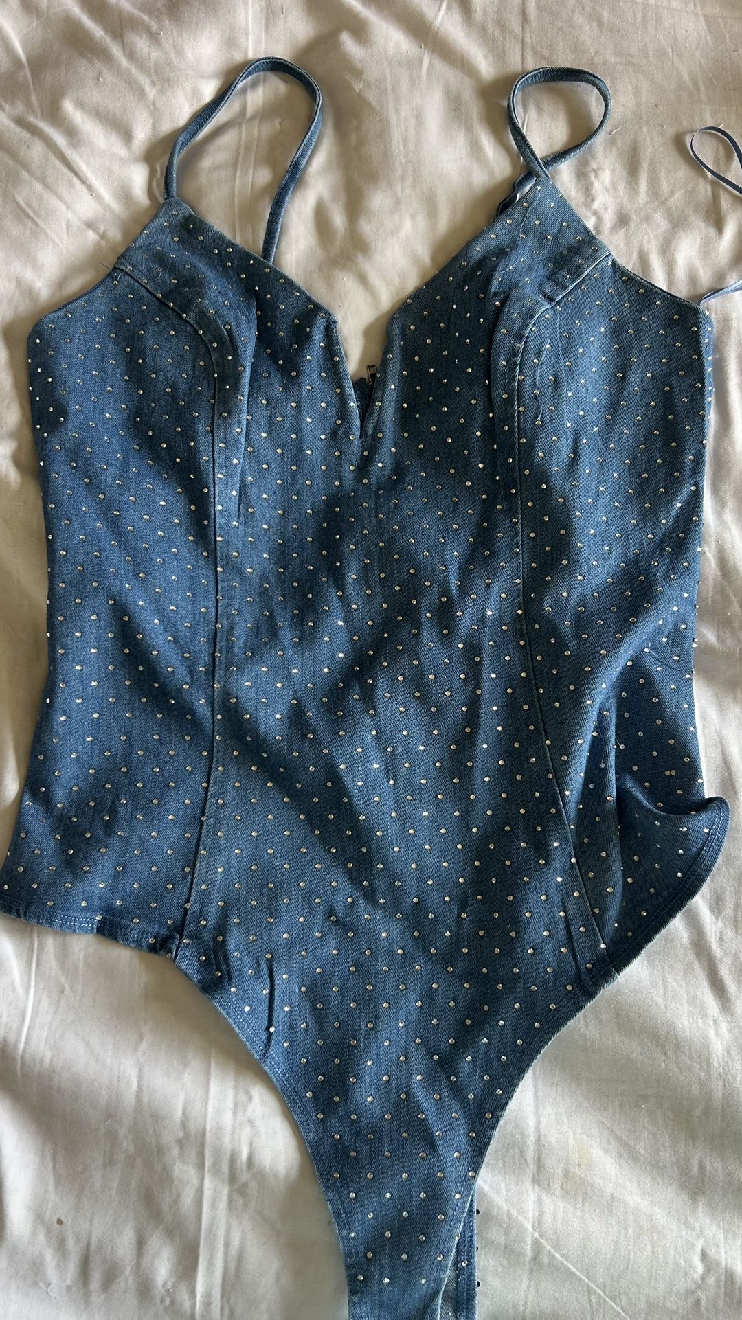 Denim Studded Bodysuit L