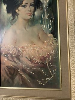 Beautiful Brunette Queen Acrylic Painting - Vintage - Antique