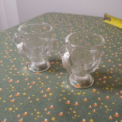 France pair chicken egg cups vintage clear pressed glass