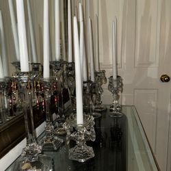 Large Set Crystal Candlestick Holders w/ Prisms – Wedding / Event Decor