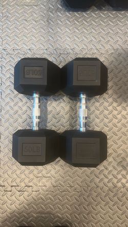 2x 50lbs Amazon Basics Rubber Hex Dumbbell Hand Weight