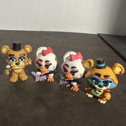 FNAF Five Nights at Freddy's 4 Vinyl Mini Figures Lot Freddy Chica Glamrock