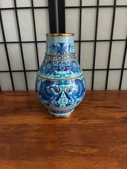 Chinese Cloisonné Enamel Vase Blue Dragon