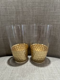 Glass Cups With Gold Set Of 2