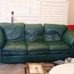 Green Italian Leather Couch 