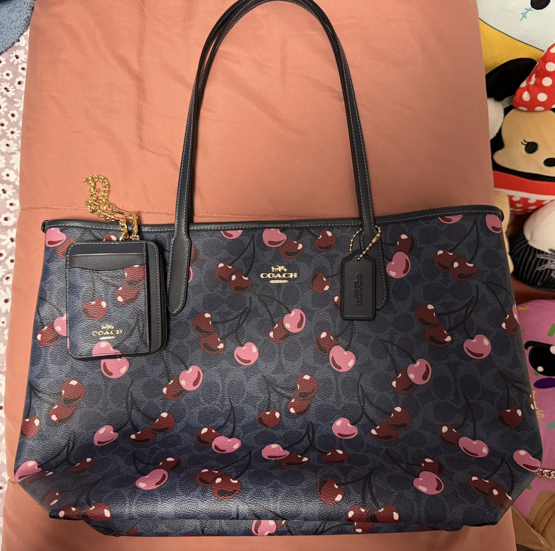 Coach Cherry Print City Tote Bag And Zip Card Wallet