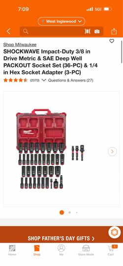 Milwaukee SHOCKWAVE Impact-Duty 3/8 in Drive Metric & SAE Deep Well PACKOUT Socket Set (36-PC) & 1/4 in Hex Socket Adapter (3-PC)