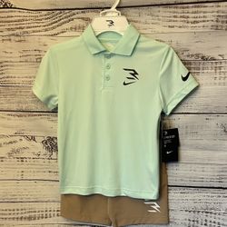 NWT Nike Kids Light Green Polo Shirt with matching shorts size 6