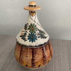 Vintage 1960’s Eduardo Vega Ceramic Glazed Pottery Lidded Hand Painted Signed