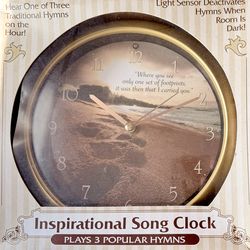 Never Used - Inspirational Song Clock - Beach Scene, 3 Hymns, Light Sensor