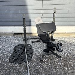 Olympic Weights With Bar Squat Rack And Bench 