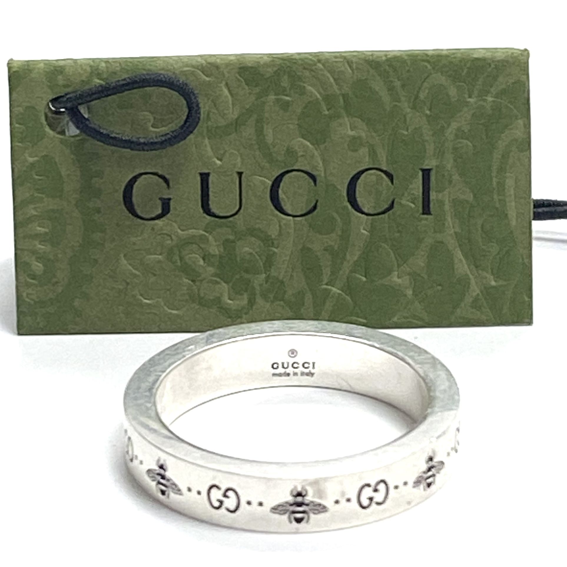 Gucci Signature Bee Ring 4mm Sterling Silver 925 Size 7.5