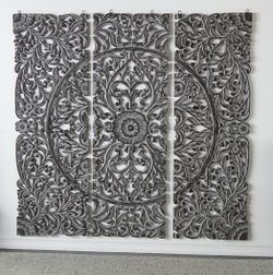 Grayson Lane 24-in W x 91-in H Wood Floral Handmade Intricately Carved with Mandala Design Floral Wall sculpture