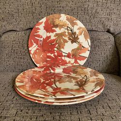 Set of 4 Victorian English Pottery FALL LEAVES Plates By Edward Challinor 11"