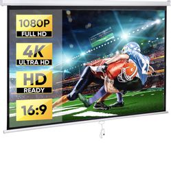 Projector Screen Pull Down 80 Inch 16:9 HD Projection Screen 