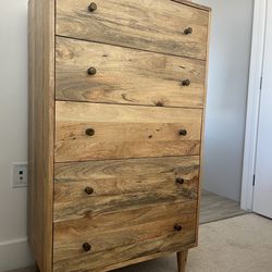Urban Outfitters Mango Wood 5-Drawer Tall Dresser – Like New